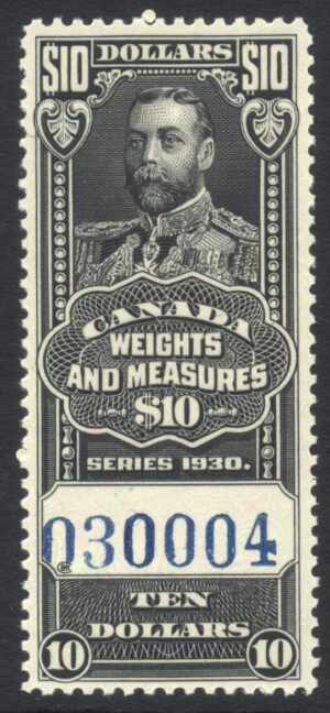 Canada 1930 $10 FWM71-Weights and Measures Inspection Mint NH