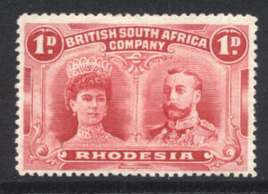 Rhodesia 1910-13 1d Double head Large part o.g. SG 125 Cat £50.00