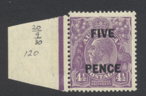 Australia 1930 5d on 4½d GV Mint NH SG 120 Cat £15.00