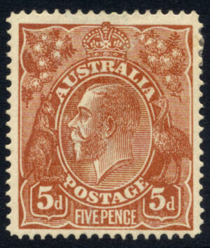 Australia 1914-20 5d perf 14½x14 Large part o.g. SG 23b Cat £30.00
