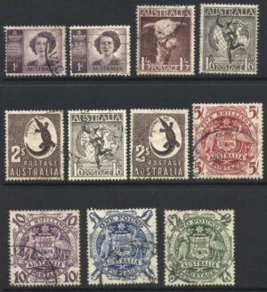 Australia 1947-56 1d-£2 Used SG 222-224f Cat £26.80