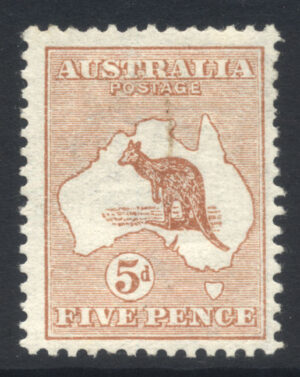 Australia 1913 5d Roo Large part o.g. SG 8 Cat £85.00