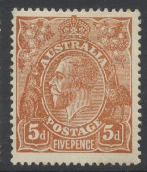 Australia 1914-20 5d GV Large part o.g. SG 23b Cat £28.00