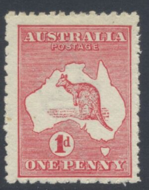 Australia 1913 1d Roo Large part o.g. SG 2d Cat £16.00