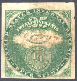 US Beer stamps Scott REA16 1870 25c Used Cat $125