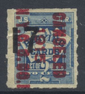 US Revenue - Playing card Scott RF6 1917 7c on 2c Used Cat $65.00
