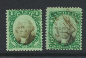 US Proprietary - Perf 12 Scott RB1b-RB2b 1874 1c-2c Used Cat $44.00