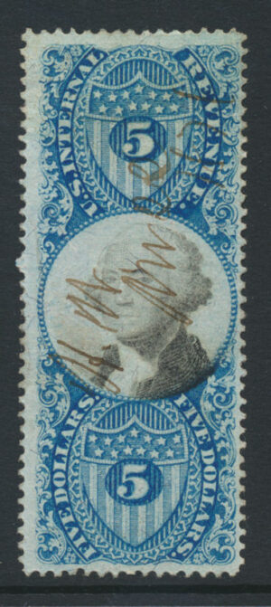 US Documentary - second issue Scott R127 1871 $5 Used Cat $40.00